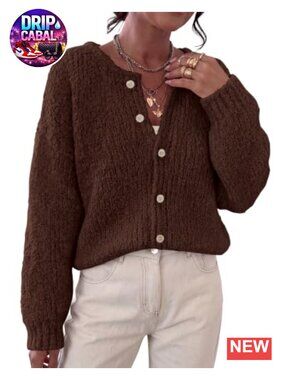 Women's Chunky Knit Cardigan - Button Down Long Sleeve Cozy Sweater